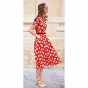 Boden Red and White Floral Midi Tea Dress. Size 4 L long